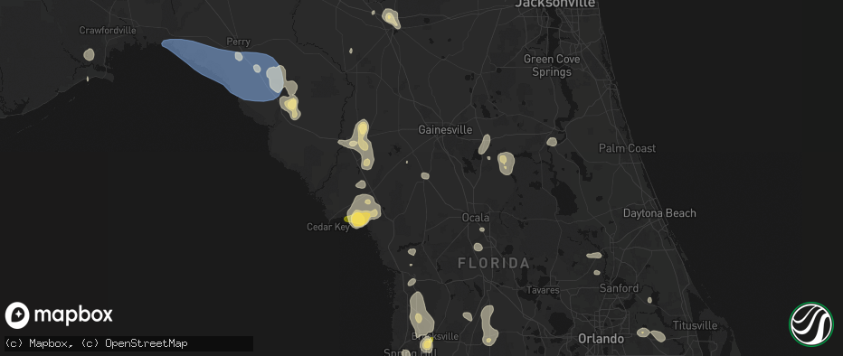 Hail map in Williston, FL on July 17, 2026