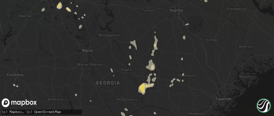 Hail map in Wrightsville, GA on July 17, 2026