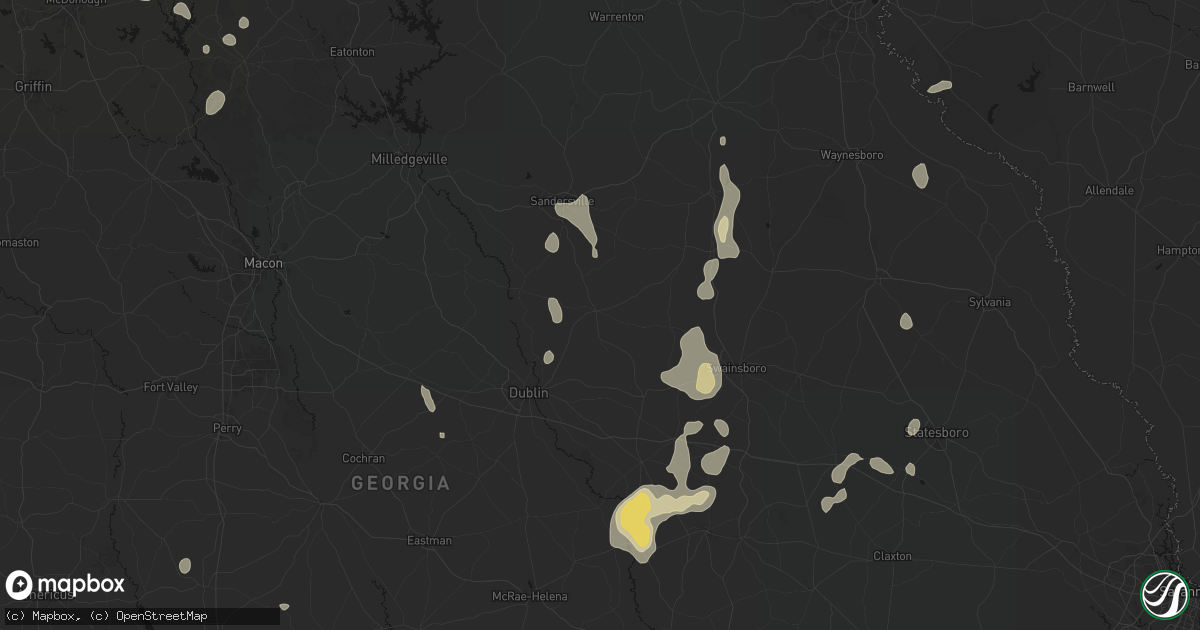 Hail map in Wrightsville, GA on July 17, 2026