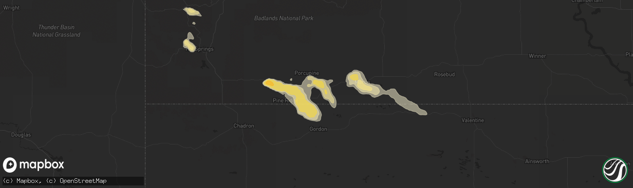 Hail map in Batesland, SD on July 18, 2014