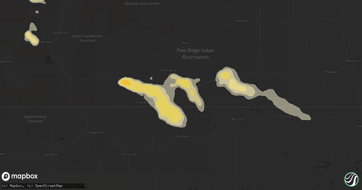 Hail map in Batesland, SD on July 18, 2014