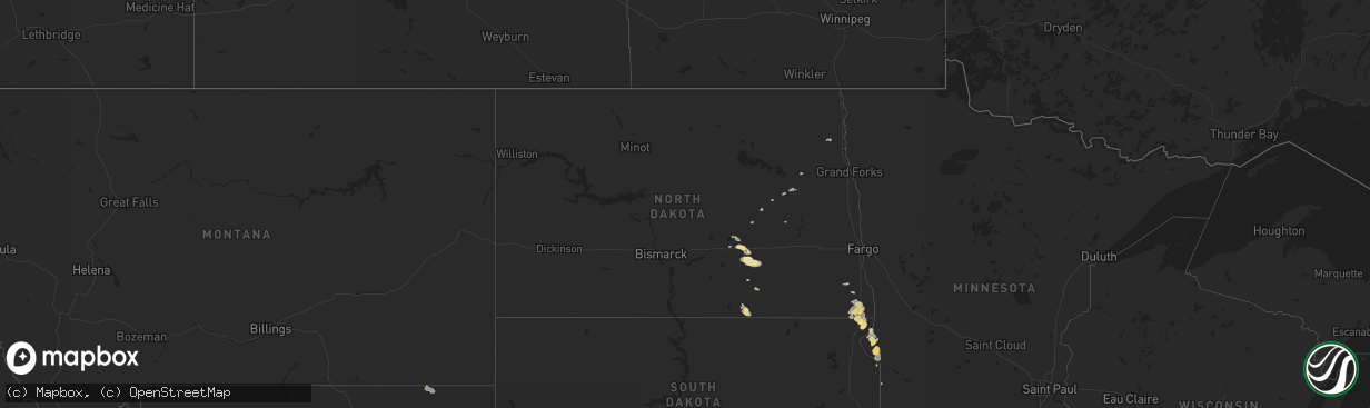 Hail map in North Dakota on July 18, 2014