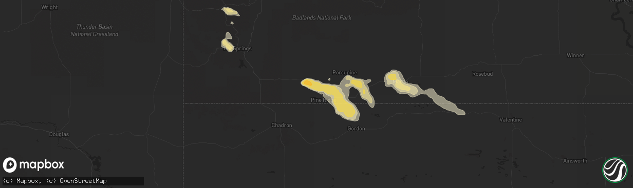 Hail map in Pine Ridge, SD on July 18, 2014