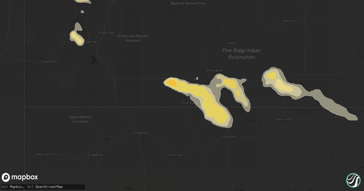 Hail map in Pine Ridge, SD on July 18, 2014