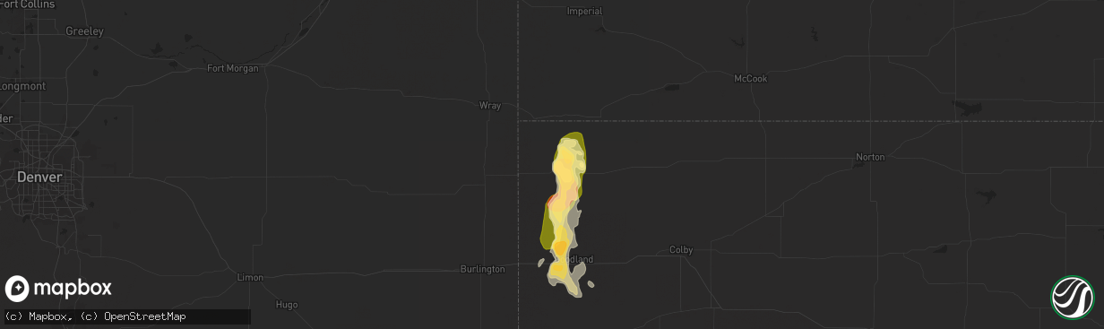 Hail map in Saint Francis, KS on July 18, 2014