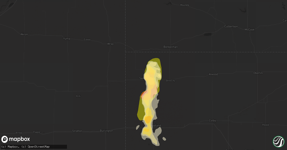 Hail map in Saint Francis, KS on July 18, 2014