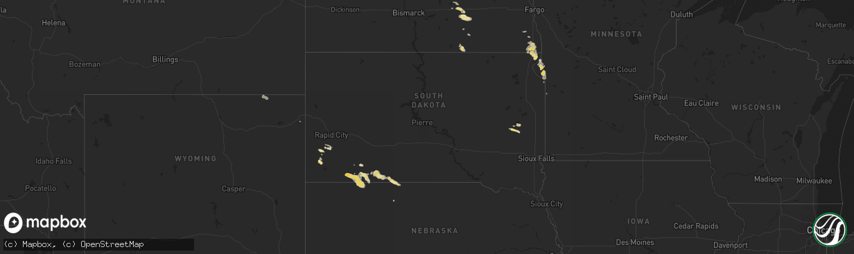 Hail map in South Dakota on July 18, 2014