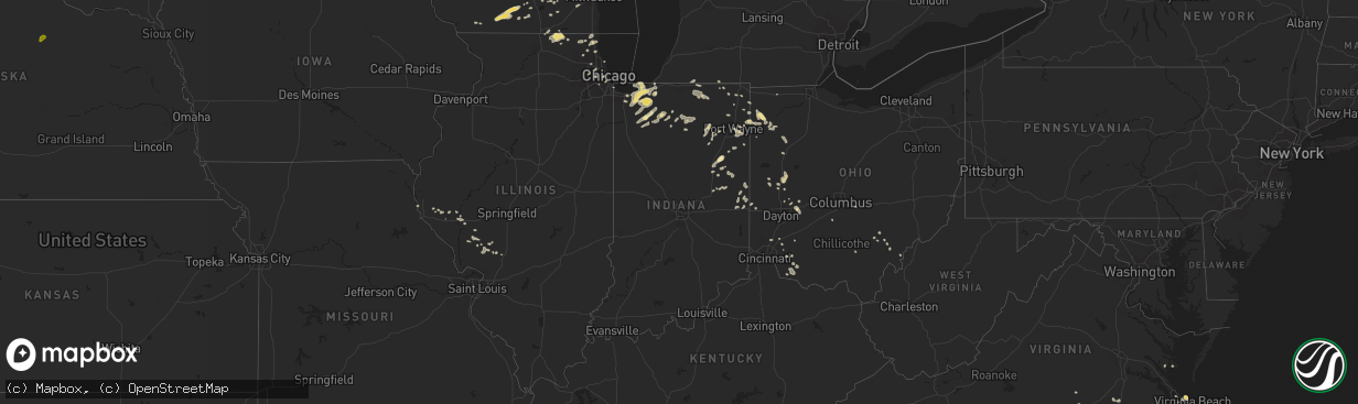 Hail map in Indiana on July 18, 2015