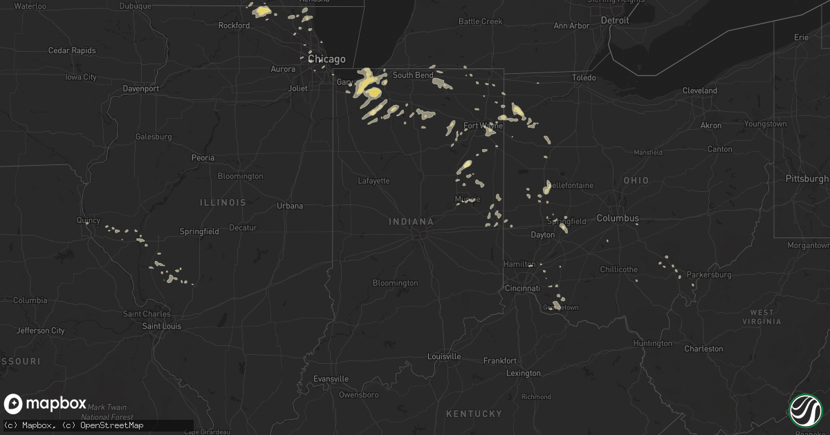 Hail map in Indiana on July 18, 2015