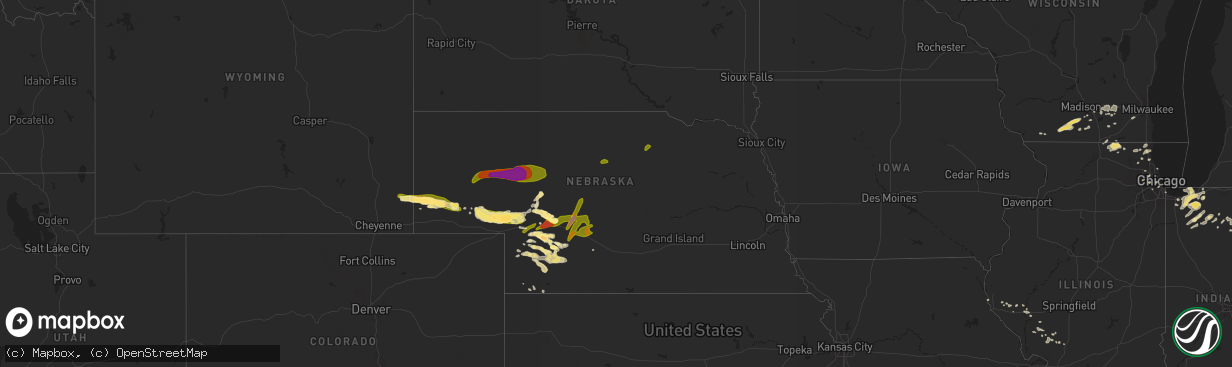 Hail map in Nebraska on July 18, 2015