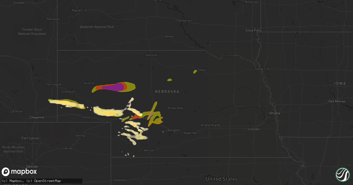 Hail map in Nebraska on July 18, 2015