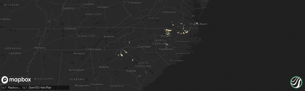 Hail map in North Carolina on July 18, 2015