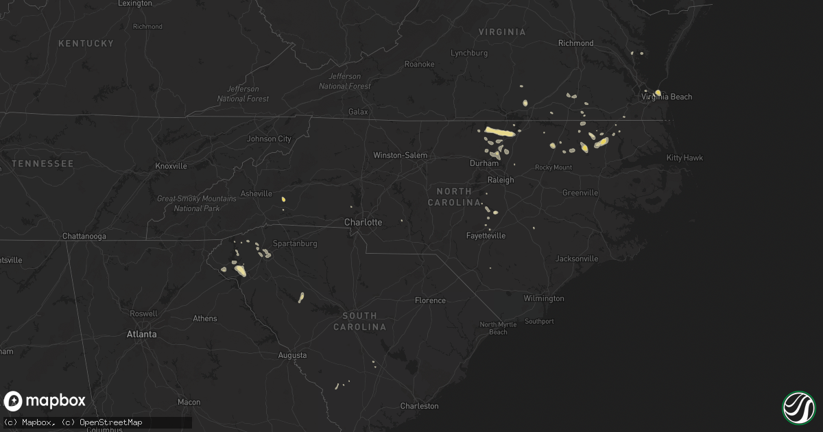 Hail map in North Carolina on July 18, 2015