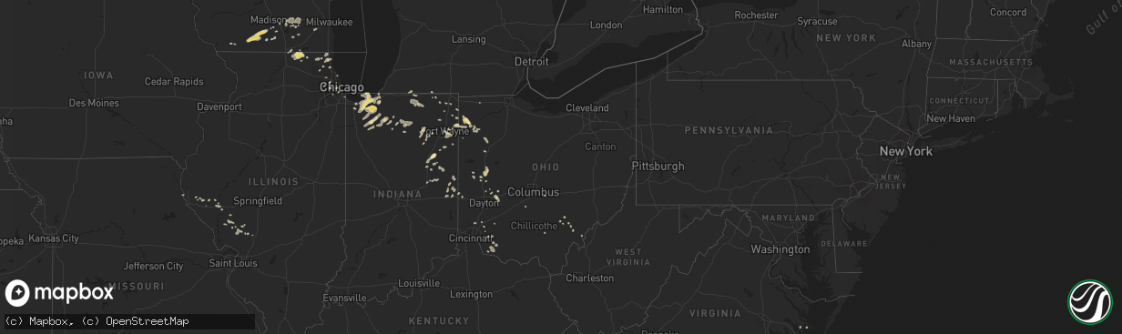 Hail map in Ohio on July 18, 2015