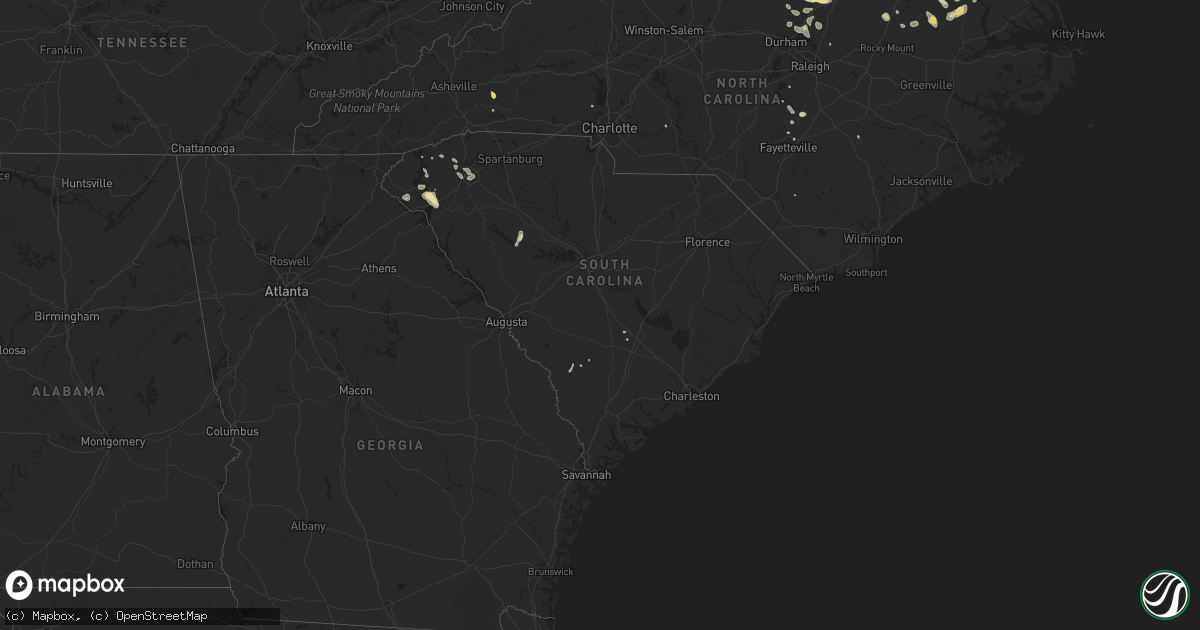 Hail map in South Carolina on July 18, 2015