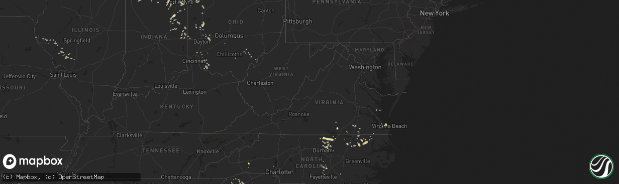 Hail map in Virginia on July 18, 2015