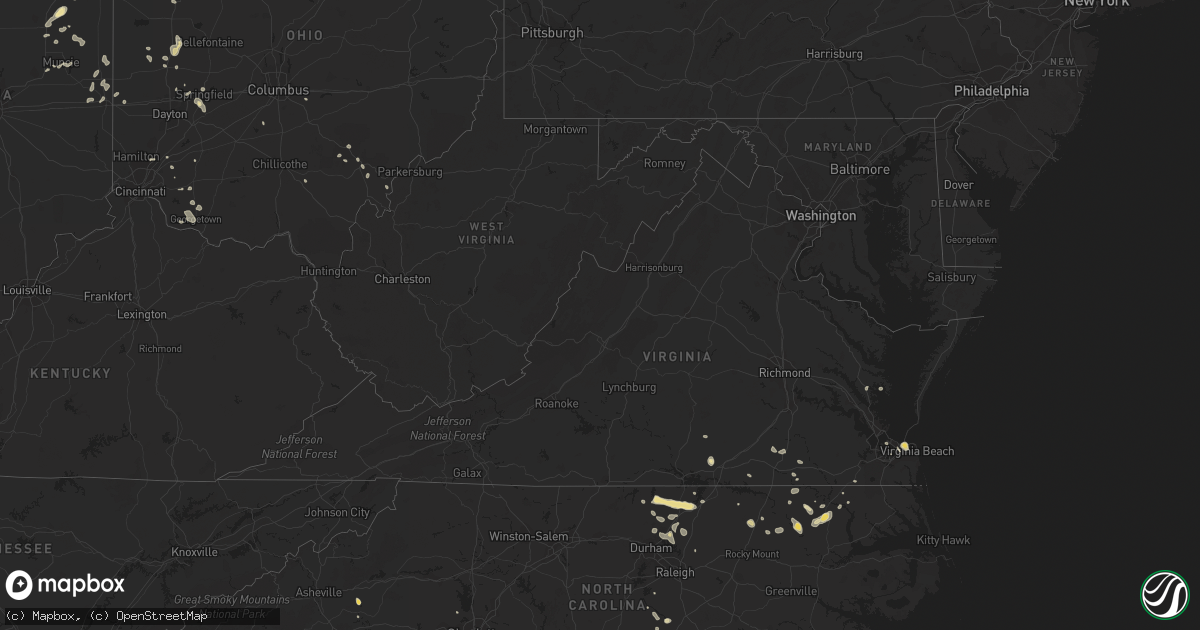 Hail map in Virginia on July 18, 2015