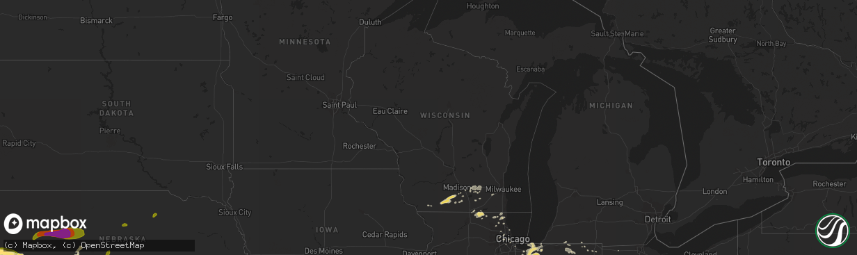 Hail map in Wisconsin on July 18, 2015