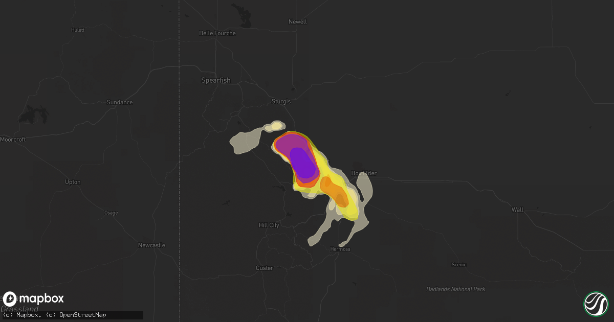 Hail map in Black Hawk, SD on July 18, 2016