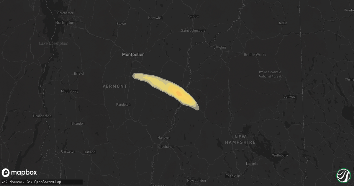 Hail map in Bradford, VT on July 18, 2016