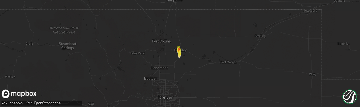 Hail map in Evans, CO on July 18, 2016