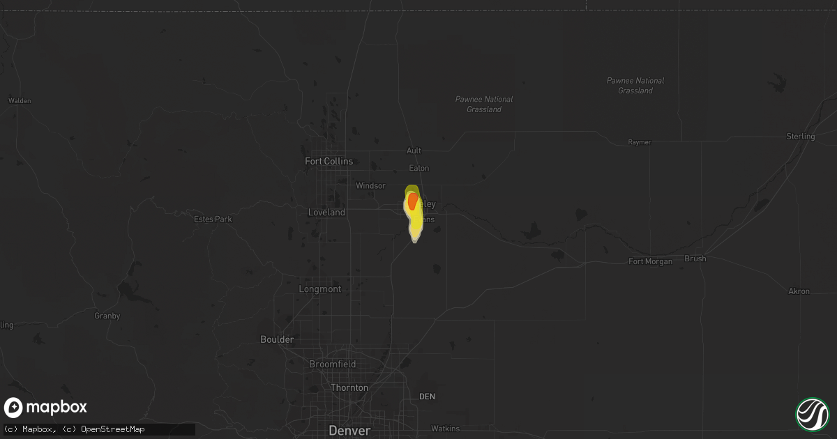 Hail map in Evans, CO on July 18, 2016