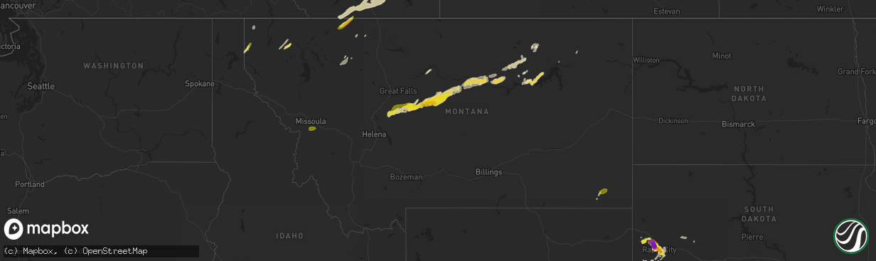 Hail map in Montana on July 18, 2016