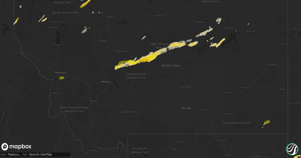 Hail map in Montana on July 18, 2016