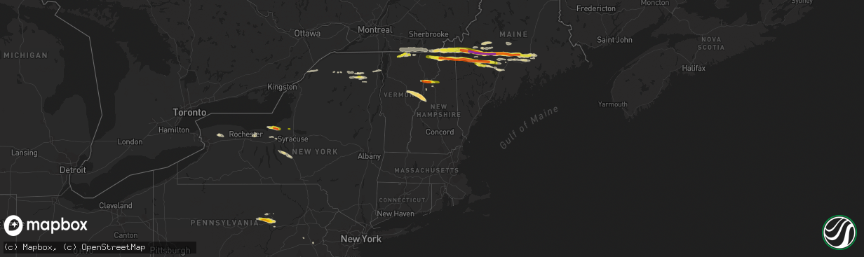 Hail map in New Hampshire on July 18, 2016