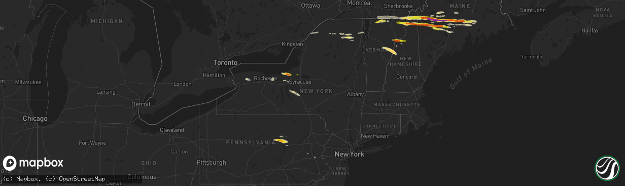 Hail map in New York on July 18, 2016