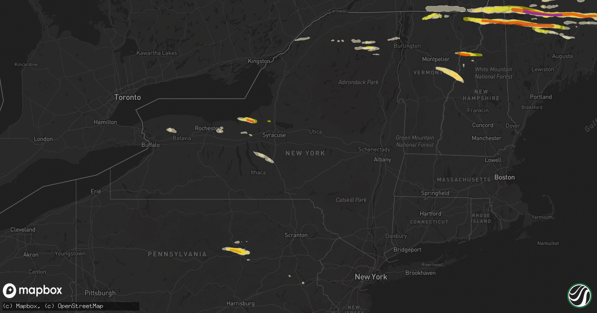 Hail map in New York on July 18, 2016