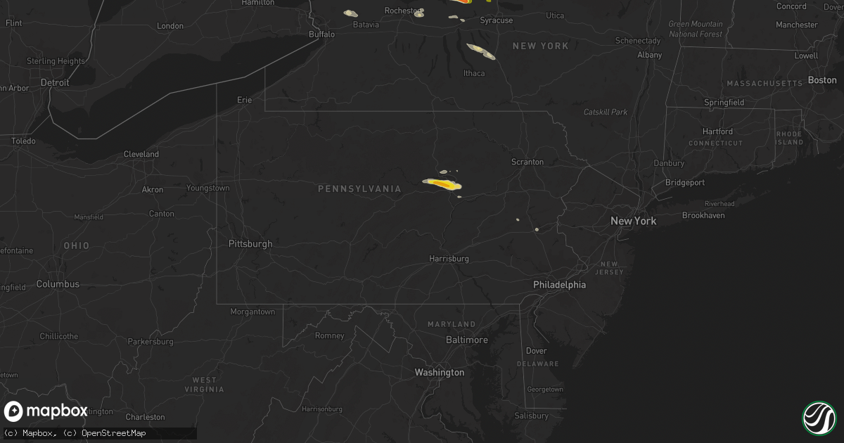 Hail map in Pennsylvania on July 18, 2016