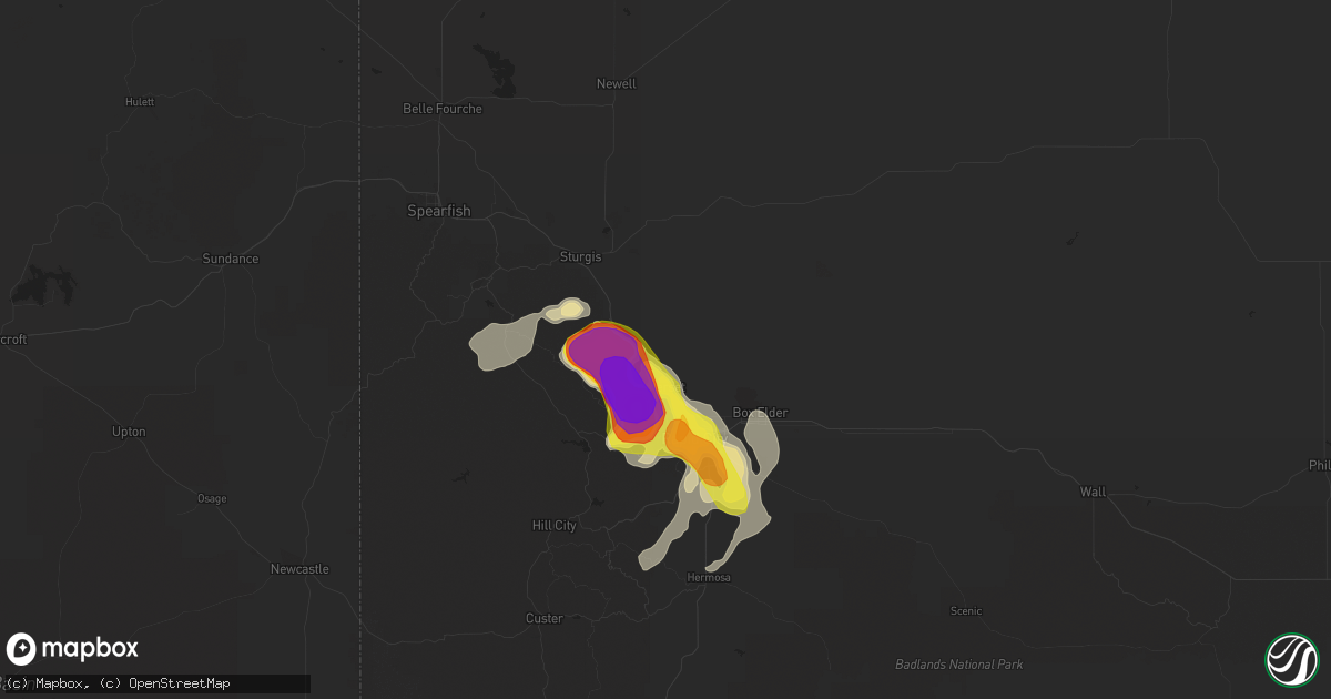 Hail map in Piedmont, SD on July 18, 2016