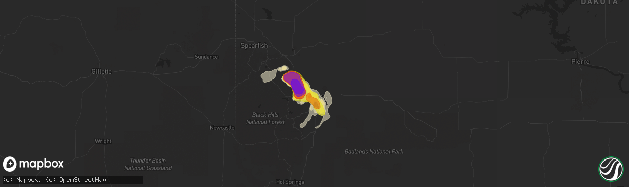 Hail map in Rapid City, SD on July 18, 2016