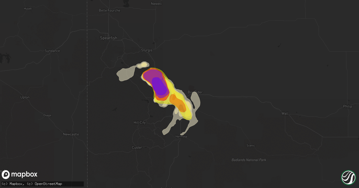 Hail map in Rapid City, SD on July 18, 2016