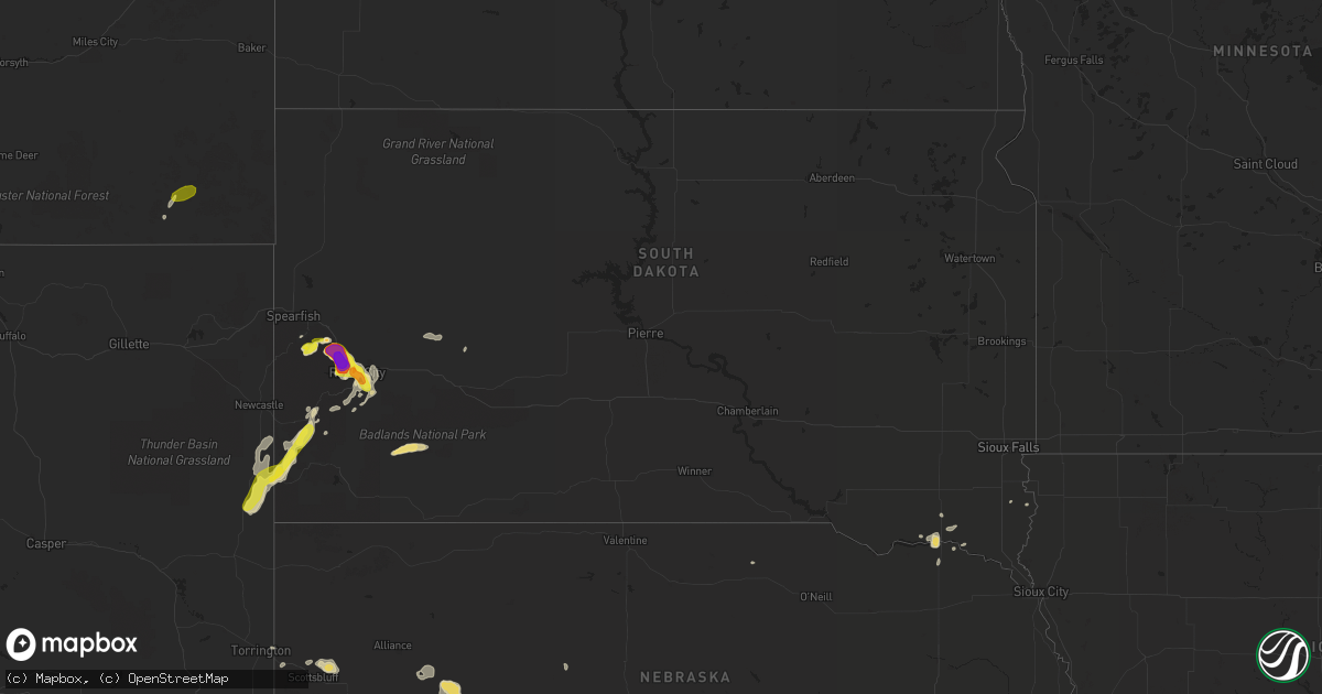 Hail map in South Dakota on July 18, 2016