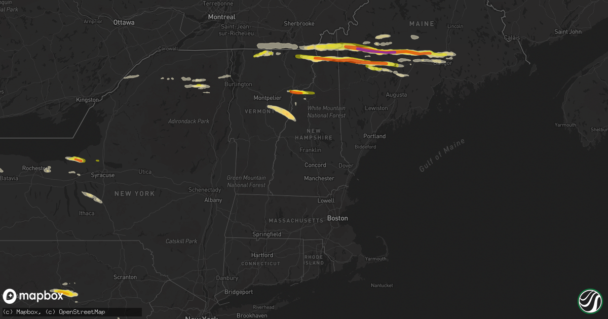 Hail map in Vermont on July 18, 2016