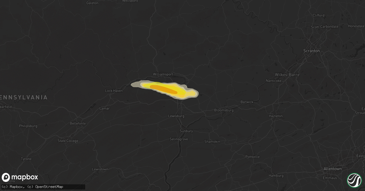 Hail map in Watsontown, PA on July 18, 2016