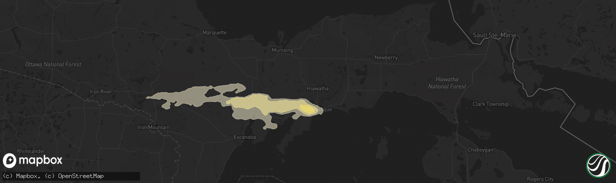 Hail map in Manistique, MI on July 18, 2017