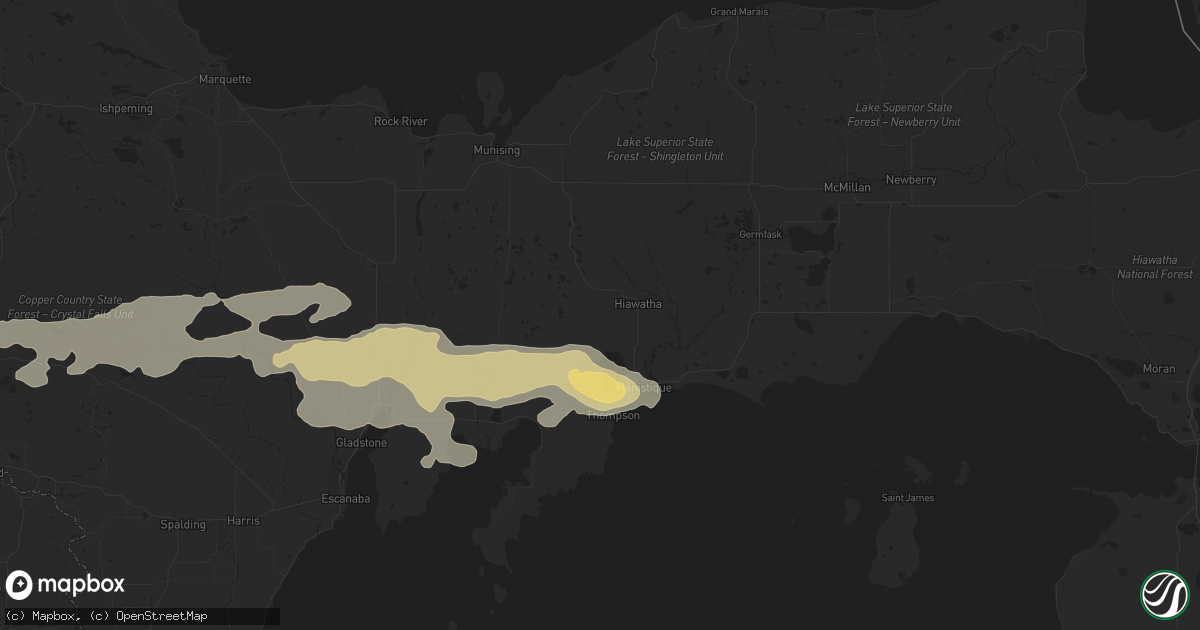 Hail map in Manistique, MI on July 18, 2017