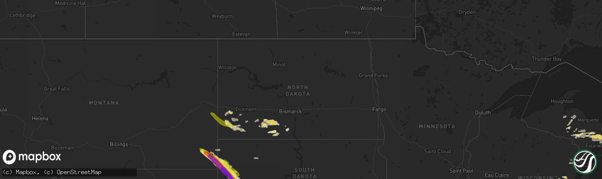 Hail map in North Dakota on July 18, 2017