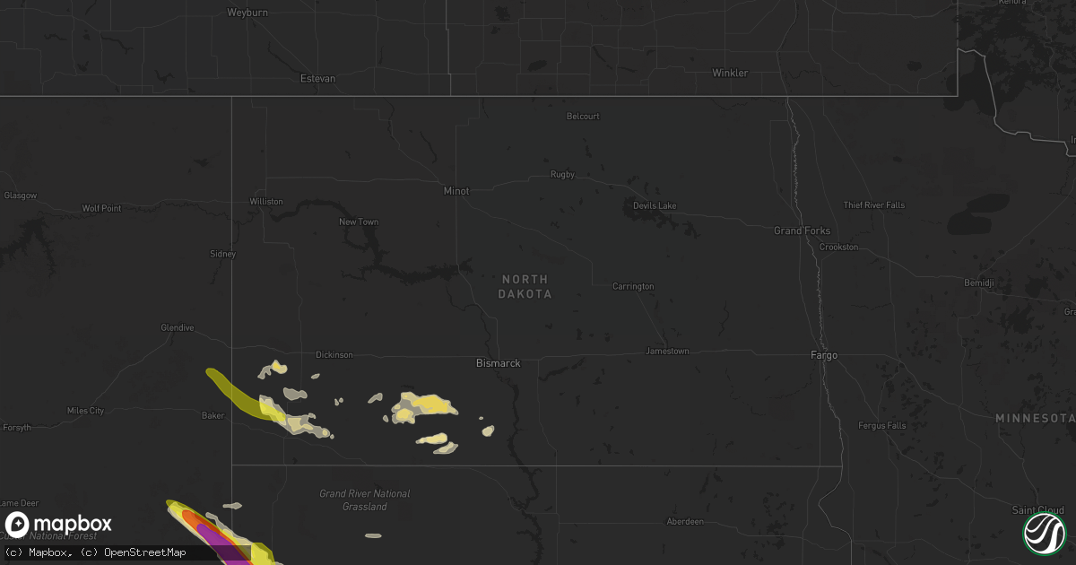 Hail map in North Dakota on July 18, 2017