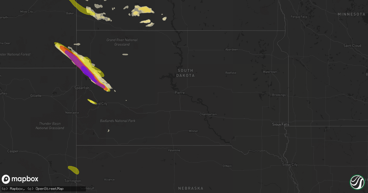 Hail map in South Dakota on July 18, 2017