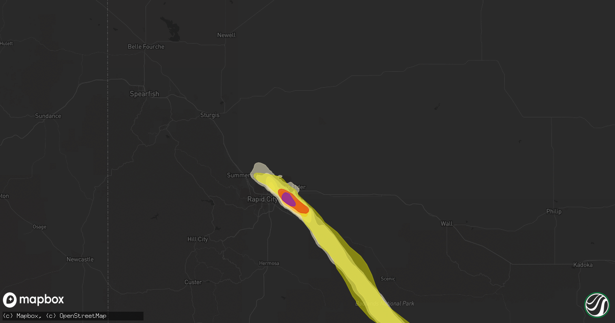 Hail map in Box Elder, SD on July 18, 2018