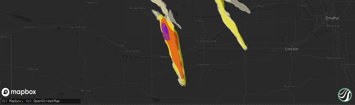 Hail map in Gibbon, NE on July 18, 2018