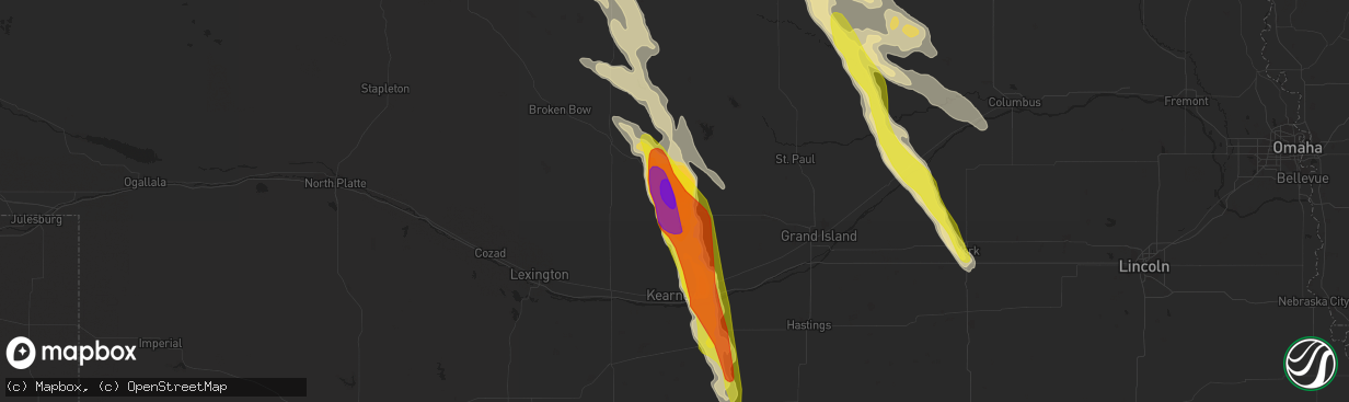 Hail map in Hazard, NE on July 18, 2018