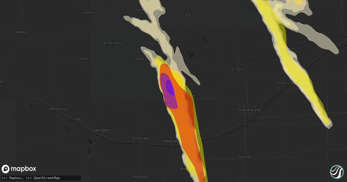 Hail map in Hazard, NE on July 18, 2018