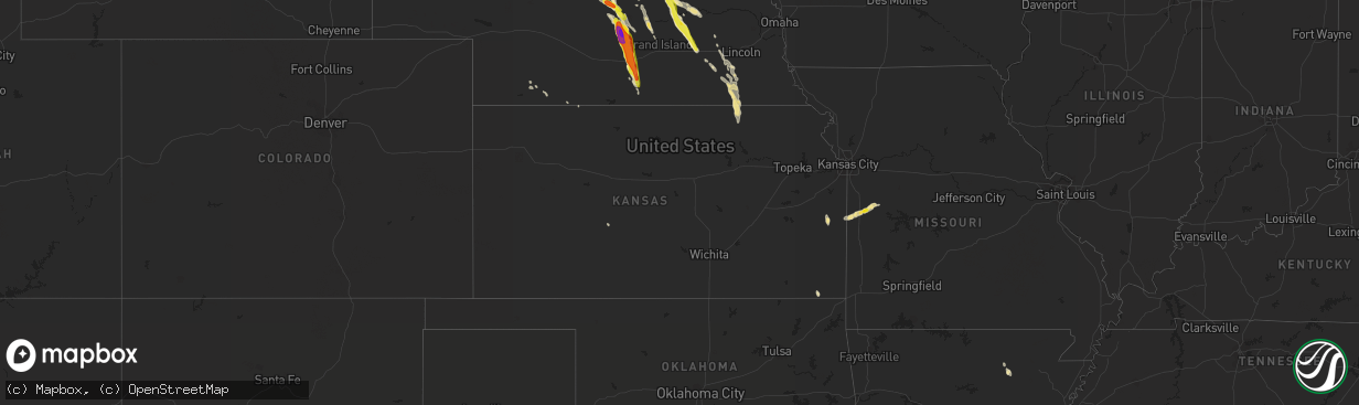 Hail map in Kansas on July 18, 2018