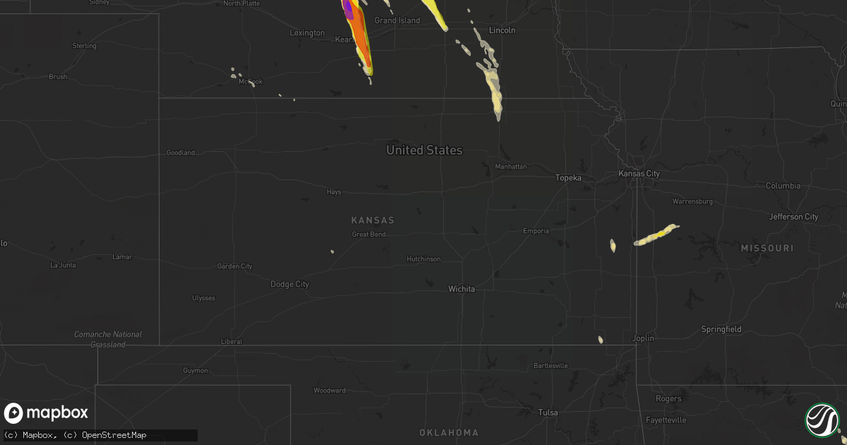 Hail map in Kansas on July 18, 2018