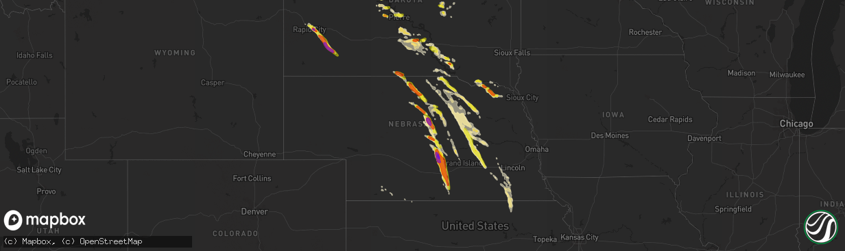 Hail map in Nebraska on July 18, 2018